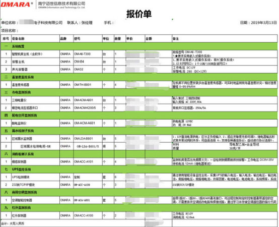 一套动环监控系统的报价清单